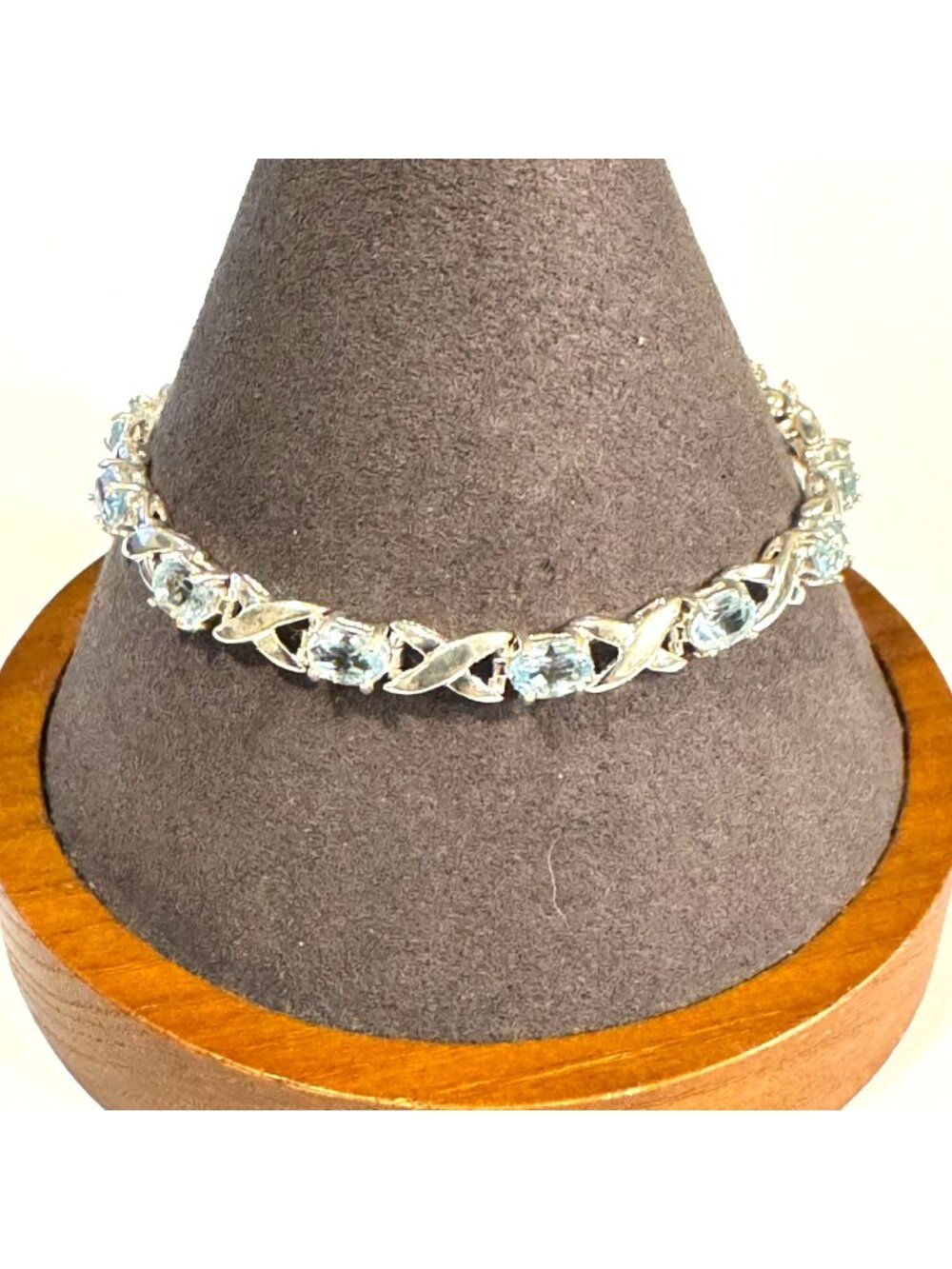 Sterling Silver 925 Blue Gemstone X Link Tennis Bracelet Size 7.25" Length